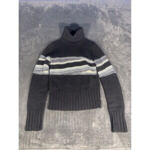 Armani Exchange Women S Black Striped Turtleneck Sweater Wool Alpaca Chunky Knit